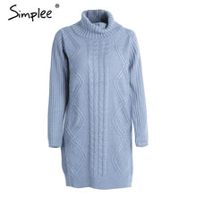 Load image into Gallery viewer, Simplee Turtleneck high split knitting pullover Autumn winter long sleeve leisure sweater dress women pull streetwear jumper