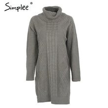 Load image into Gallery viewer, Simplee Turtleneck high split knitting pullover Autumn winter long sleeve leisure sweater dress women pull streetwear jumper