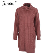 Load image into Gallery viewer, Simplee Turtleneck high split knitting pullover Autumn winter long sleeve leisure sweater dress women pull streetwear jumper